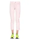 Stella Mccartney Fresh Peach Twisted Seam Crop Straight Leg Jeans In Beige