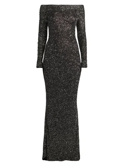 Stella Mccartney Women's Knit Sequined Off-the-shoulder Gown In Black