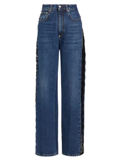 Stella Mccartney Women's Lace-detailed Rigid Straight Jeans In Blue Vintage Denim