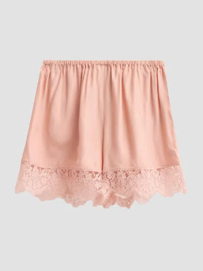 Stella Mccartney Womens Soft Rose Lace-trim Elasticated-waist Silk Shorts In Pink