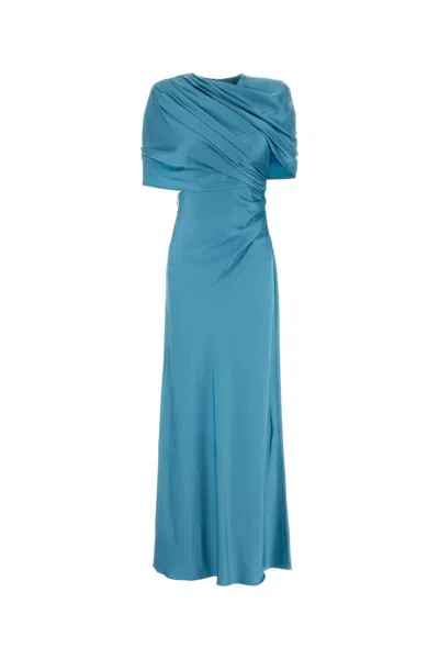 Stella Mccartney Women Light Blue Draped Satin Maxi Dress, S Luxury Dresses For Women Darveys