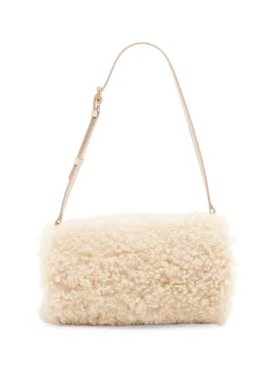 Stella Mccartney Women's Logo Bracelet Faux-shearling Pouch In Oat