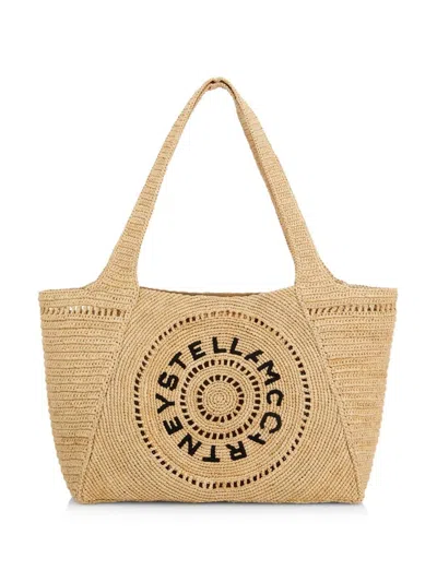 Stella Mccartney Women's Logo-embroidered Crochet Raffia Tote Bag In Brown
