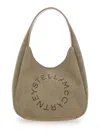 Stella Mccartney Large Studded Logo Suede Hobo Bag In Neutral