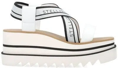STELLA MCCARTNEY WOMEN'S LUX RAFFIA/CANVAS PLATFORM WEDGE SANDALS