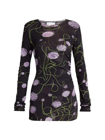 Stella Mccartney Twisted Allium Layered Mesh Long-sleeve Top In Multi