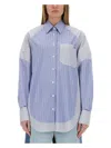 Stella Mccartney Striped Shirt With Buttoned Cuffs And Chest Pocket In Baby Blue