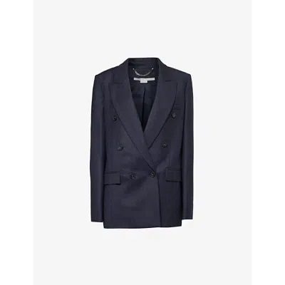 Stella Mccartney Womens Navy Double-breasted Padded-shoulder Wool Jacket