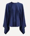 Stella Mccartney Navy Blue Envers Satin Pearl And Crystal-embellished Blouse In Blue