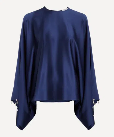 STELLA MCCARTNEY STELLA MCCARTNEY WOMEN'S NAVY SATIN PEARL-EMBELLISHED TOP