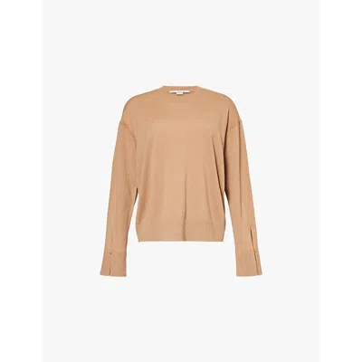 Stella Mccartney Womens New Camel Round-neck Relaxed-fit Wool Jumper