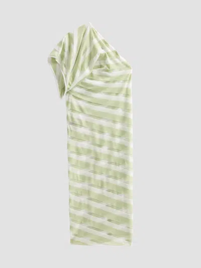 Stella Mccartney Women's One-shoulder Layered Sheer Striped Knit Midi Dress In Green