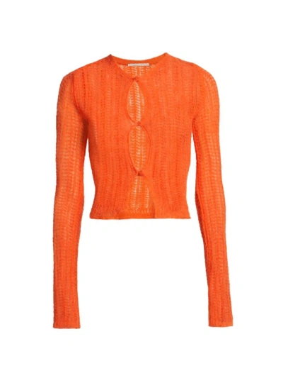 Stella Mccartney Women's Open-knit Long-sleeve Cardigan In Orange