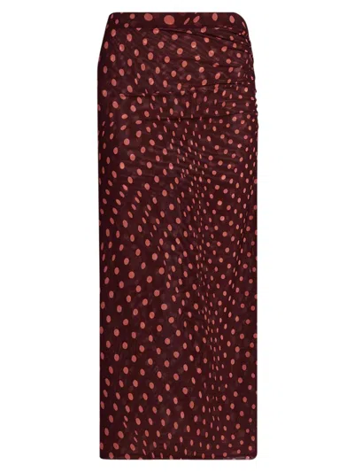 Stella Mccartney Women's Polka Dot Mesh Midi Skirt In Burgundy