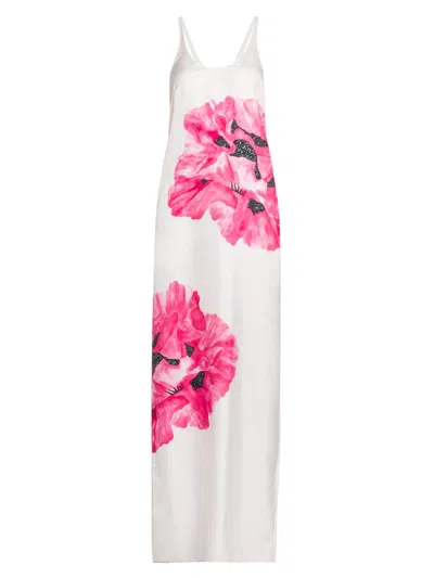 Stella Mccartney Flower Print Silk Tank Gown In White