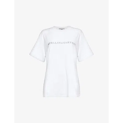 Stella Mccartney Womens Pure White Crystal-embellished Logo Cotton-jersey T-shirt