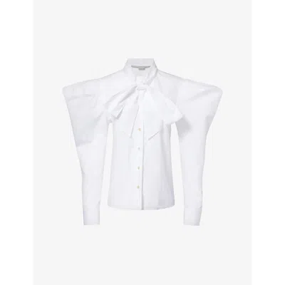 Stella Mccartney Womens Pure White Puffed-shoulder Neck-tie Cotton-poplin Shirt