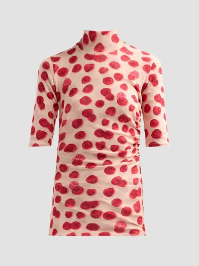 Stella Mccartney Women's Raspberry Print Gathered Mesh Top In Red