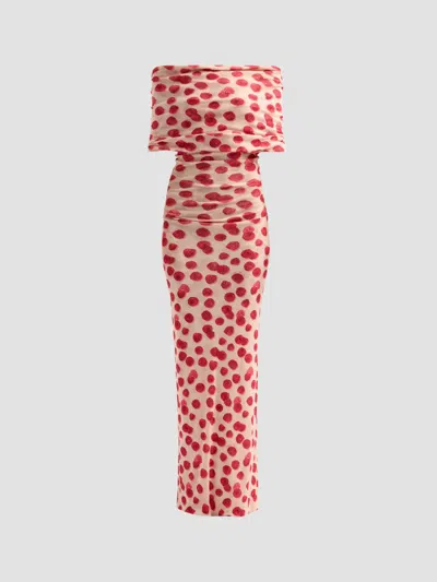 Stella Mccartney Women's Raspberry Print Off-the-shoulder Mesh Maxi Dress In Pink