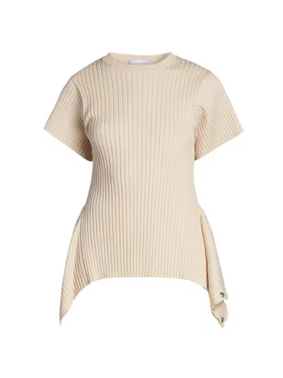 Stella Mccartney Women's Rib-knit Cotton Draped T-shirt In Neutral