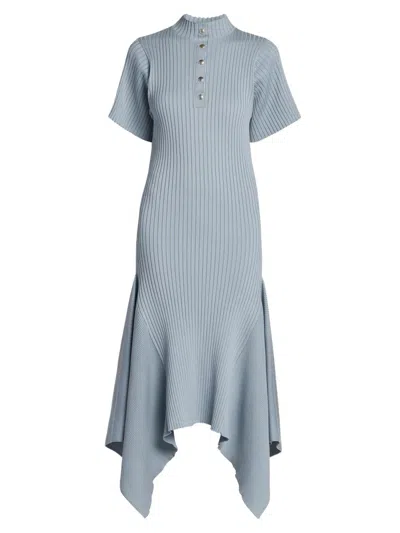 Stella Mccartney Women's Rib-knit Cotton Polo Midi Dress In Blue