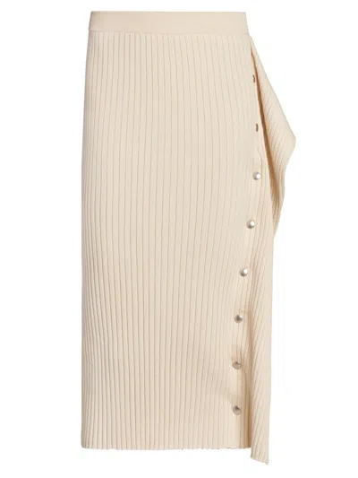 Stella Mccartney Women's Rib-knit Cotton Snap Midi Skirt In White