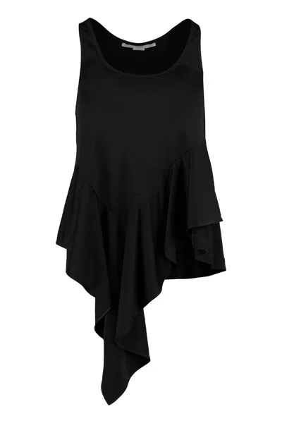 Stella Mccartney Women's Ruffled Hem T-shirt With 100% Viscose Fabric In Black