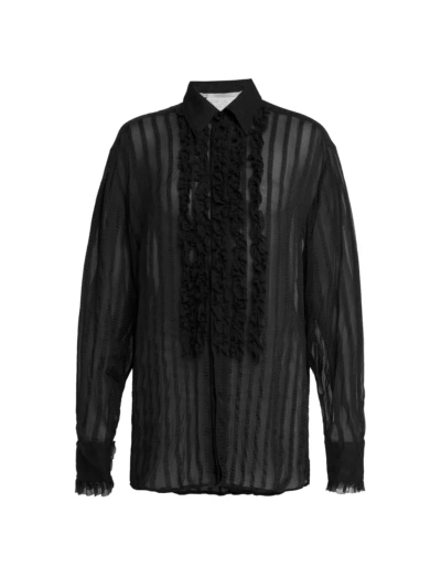 Stella Mccartney Women's Ruffled Seer-suckered Silk-blend Shirt In Black