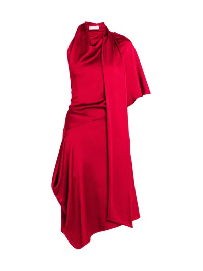 Stella Mccartney Women's Satin Asymmetric Scarf Midi-dress In Red