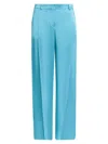 Stella Mccartney Satin Dropped Waist Straight Wide Leg Pants In Blue