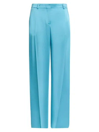 Stella Mccartney Satin Dropped Waist Straight Wide Leg Pants In Blue
