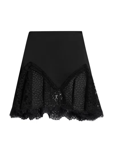 Stella Mccartney Women's Satin Lace-trimmed Skirt In Black