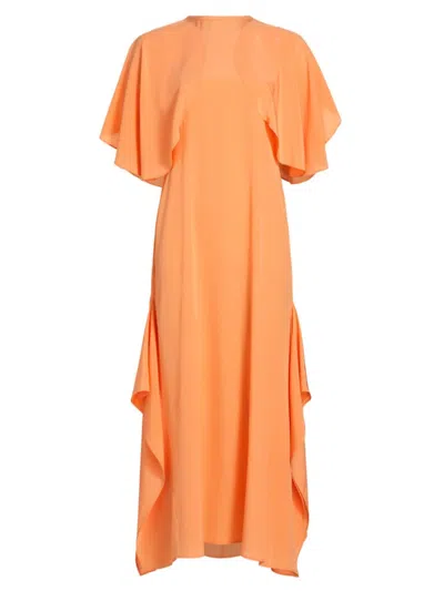 Stella Mccartney Women's Silk Rounded-sleeve Midi-dress In Orange