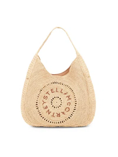 Stella Mccartney Women's Small Crochet Rafia Logo Hobo Bag In Brown