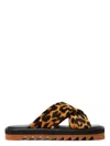 Stella Mccartney Leopard Print Crossed Straps Flat Sandals In Brown