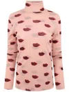 Stella Mccartney Long-sleeve Lips Print Turtleneck Top In Pink