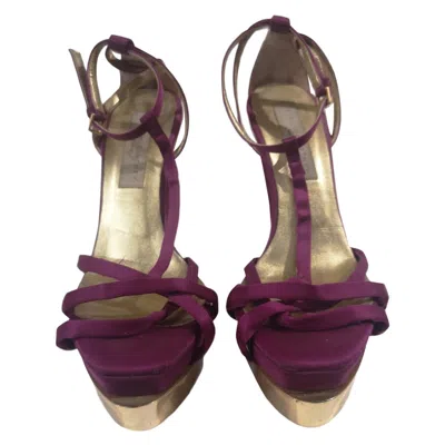 Pre-owned Stella Mccartney Women's Violet Silk Gold Sandals, Size 38 It In Purple