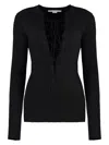 Stella Mccartney Lace-up Knitwear Sweater Ribbed Texture In Black