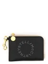 Stella Mccartney Compact Wallet With Perforated Logo And Zip Closure In Black