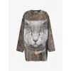 STELLA MCCARTNEY STELLA MCCARTNEY WOMEN'S WASHED GREY CAT-PRINT RELAXED-FIT COTTON-JERSEY SWEATSHIRT