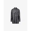 Stella Mccartney Womens Ash Grey Leopard Brand-embroidery Silk Shirt In Multi