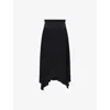 Stella Mccartney Womens Black Asymmetric-hem High-rise 6silk Midi Skirt In Black