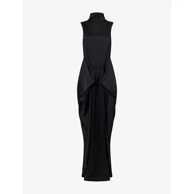Stella Mccartney Womens Black Draped Sleeveless Satin Gown