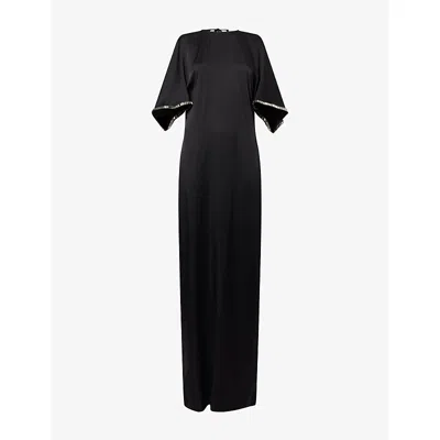 Stella Mccartney Womens Black Embellished Handkerchief Satin Maxi Dress