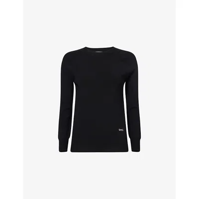 Stella Mccartney Womens Black Logo-embroidered Compact-knit Top
