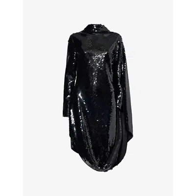 Stella Mccartney Womens Black Long-sleeve Sequin Draped Woven Mini Dress