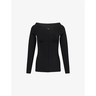 Stella Mccartney Womens Off-shoulder Long-sleeve Compact-knit Top Black
