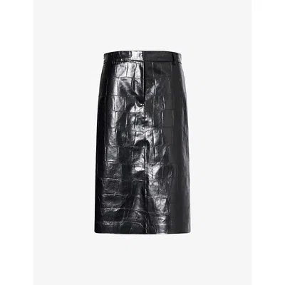 Stella Mccartney Womens Panelled Crocodile-embossed Faux-leather Midi Skirt Black