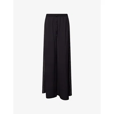 Stella Mccartney Womens Ramadan Crystal-embellished Wide-leg Mid-rise Crepe Trousers Black