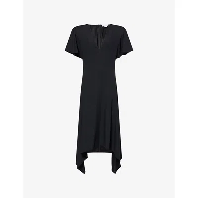 Stella Mccartney Womens Black Relaxed-fit V-neck Woven Midi Dress